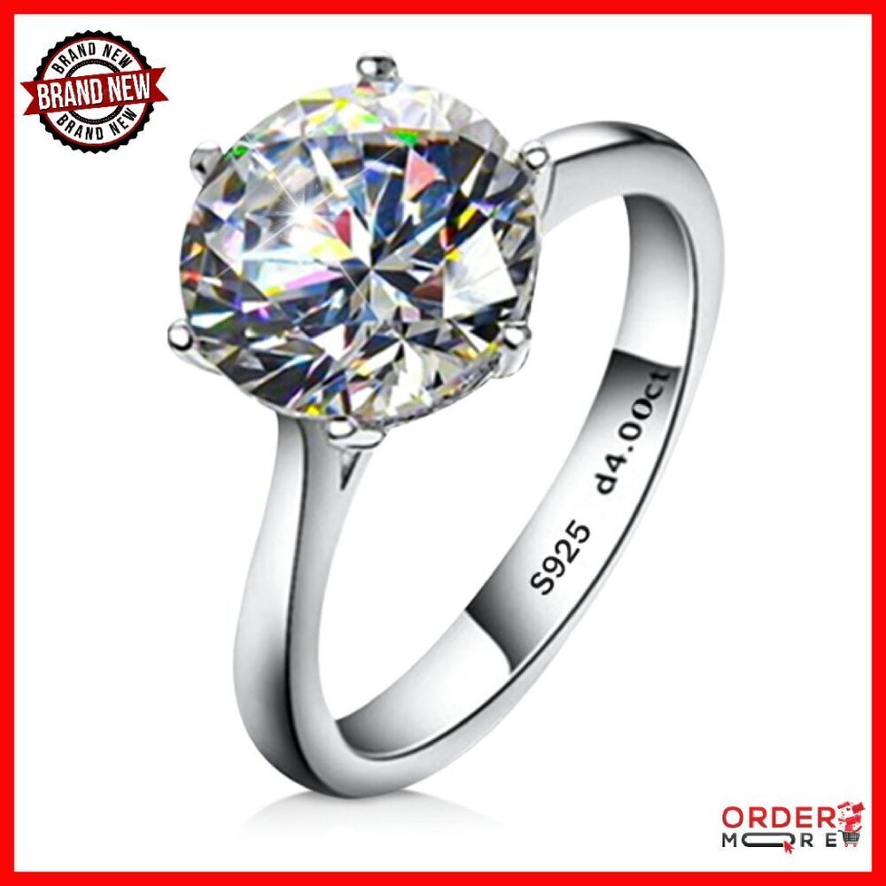 4 Carat Moissanite Solitaire Ring Sterling Silver Wedding Band Size 7